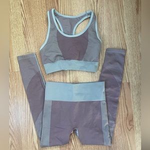 Carly Jean Los Angeles Two-Piece Activewear Set in Brown and Blue